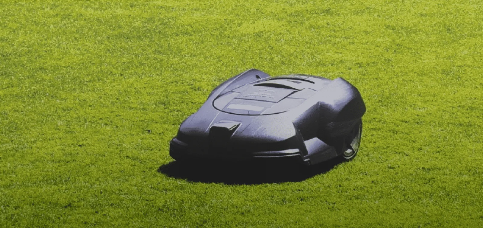 A robotic lawnmower on a green lawn